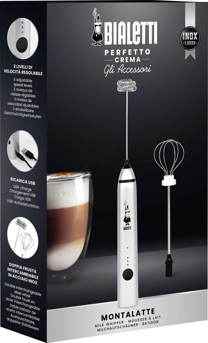 Bialetti Pro Silver Melkopschuimer Oplaadbaar - RVS