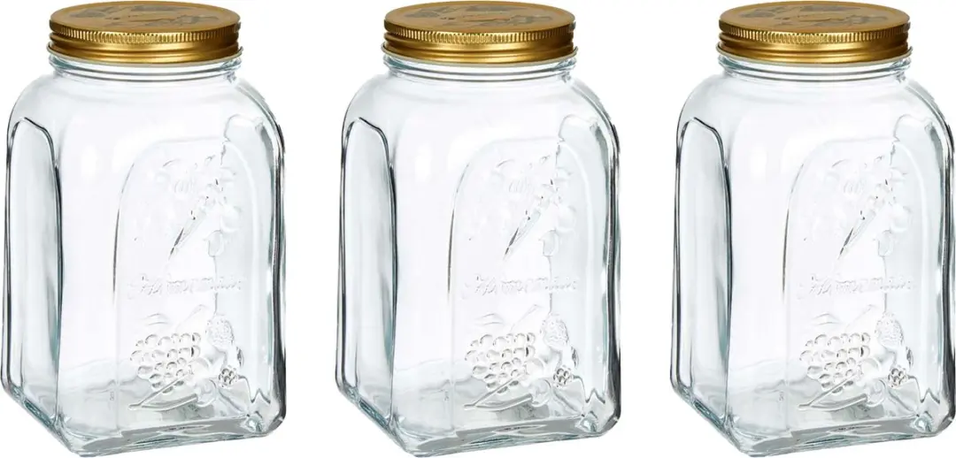Pasabahce Square Voorraadpot 1,5L - 3 Stuks