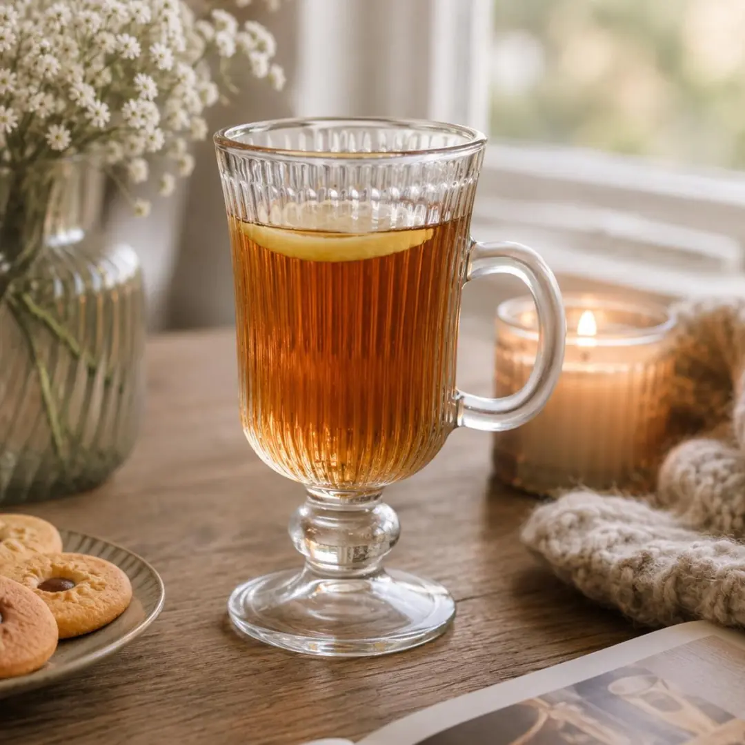 Excellent Houseware Koffie/Theeglas 230ml - 6 Stuks Streep Motief