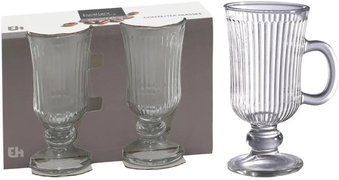 Excellent Houseware Koffie/Theeglas 230ml - 6 Stuks Streep Motief