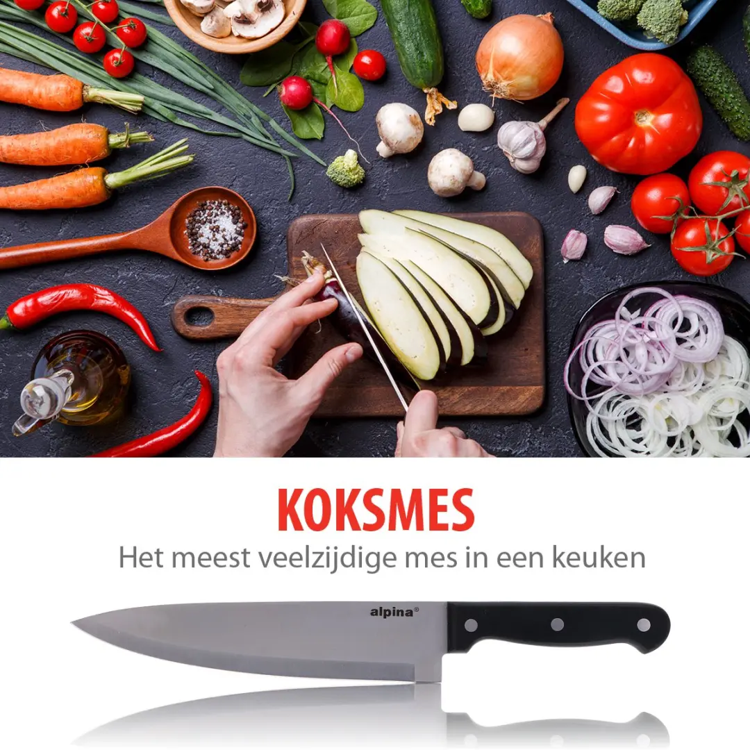 Alpina Messenset 22-delig - RVS Messen incl. Koksmes & Broodmes - Houten Messenblok