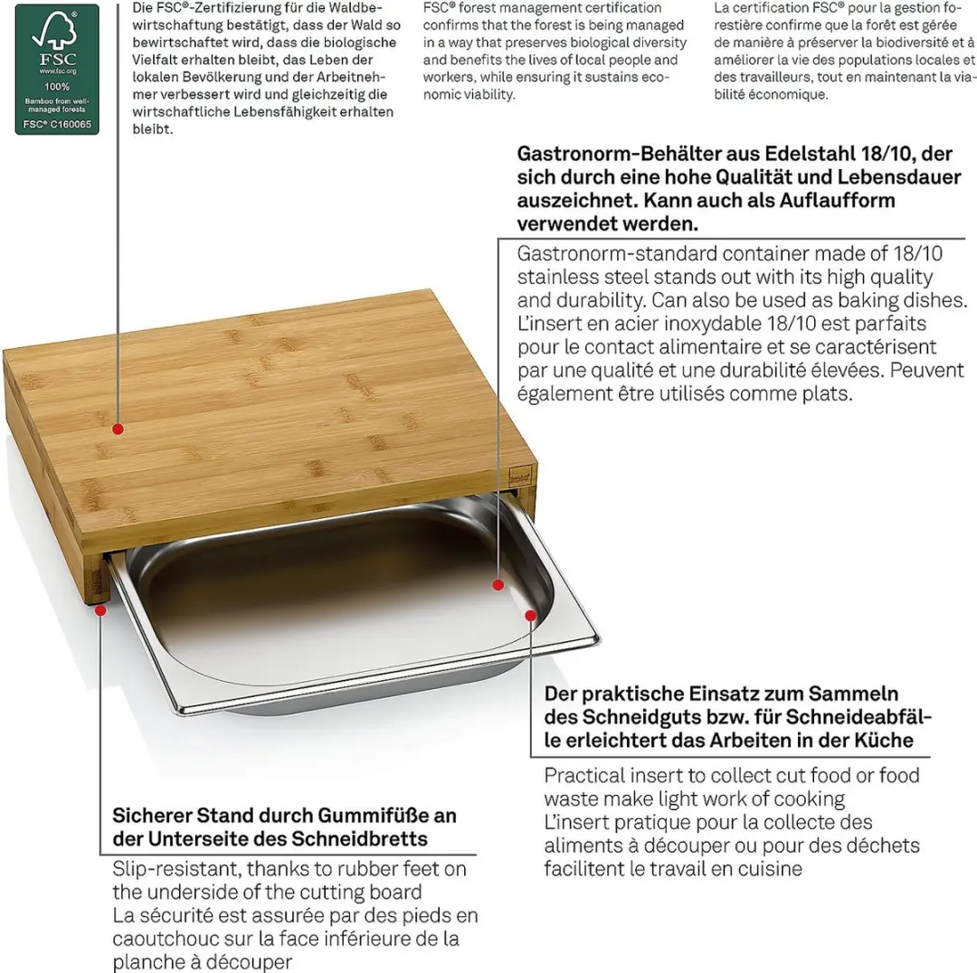 Kela Bamboe Snijplank met RVS Lade - Bruin