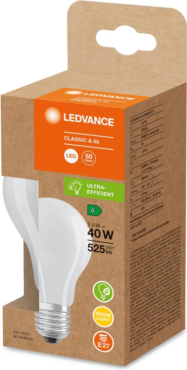 LEDVANCE Spaarlamp E27 2,5W Warm Wit Mat - 40W Vervanger