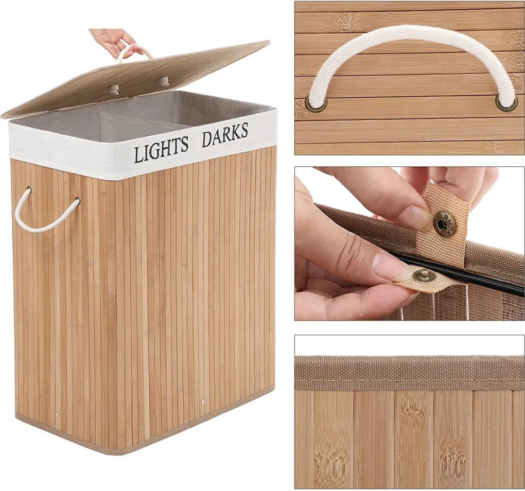 Songmics Bamboe Wasmand 2 Compartimenten 100L - Bois clair - afbeelding 6 van 6