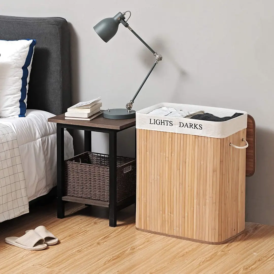 Songmics Bamboe Wasmand 2 Compartimenten 100L - Bois clair
