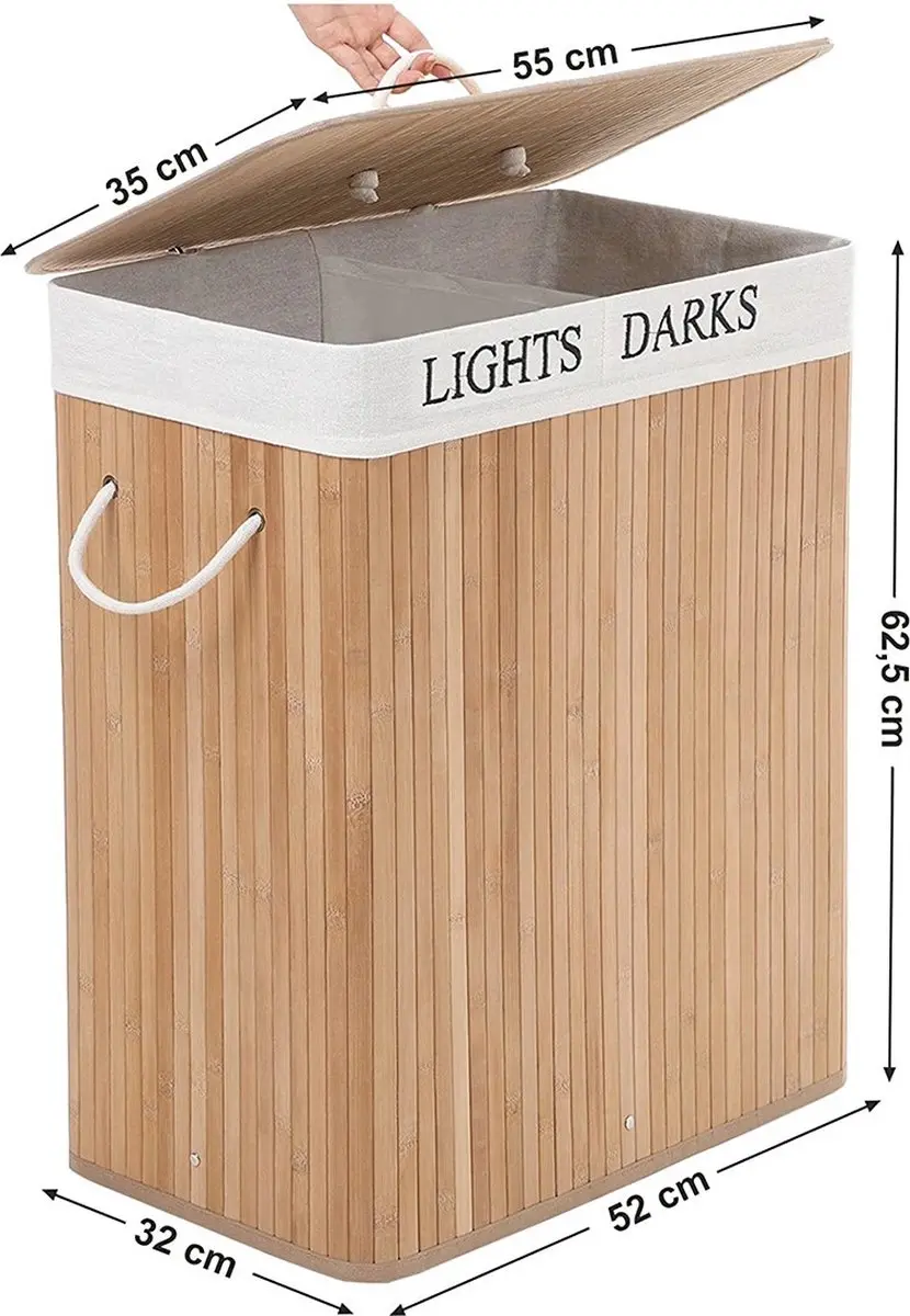 Songmics Bamboe Wasmand 2 Compartimenten 100L - Bois clair