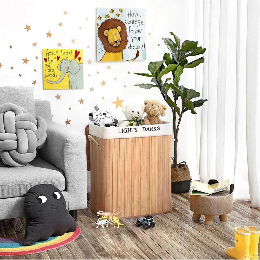 Songmics Bamboe Wasmand 2 Compartimenten 100L - Bois clair