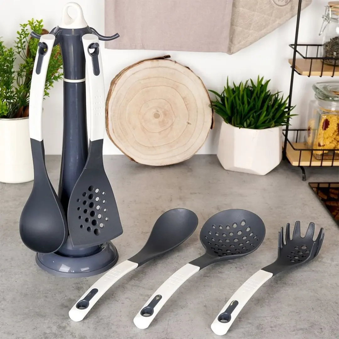 Excellent Houseware Keukenset 5-delig - Nylon - Wit/Grafiet - afbeelding 2 van 6