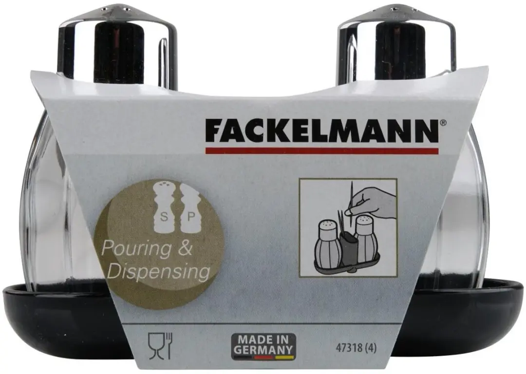 Fackelmann Zout- en Peperstrooier Set 47318 - Zwart/Roestvrij staal/Transparant