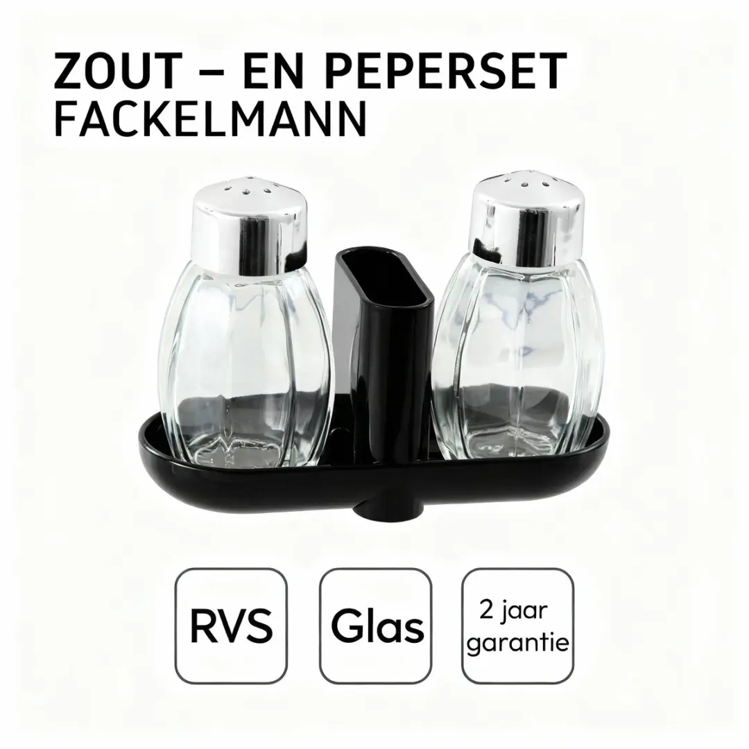 Fackelmann Zout- en Peperstrooier Set 47318 - Zwart/Roestvrij staal/Transparant