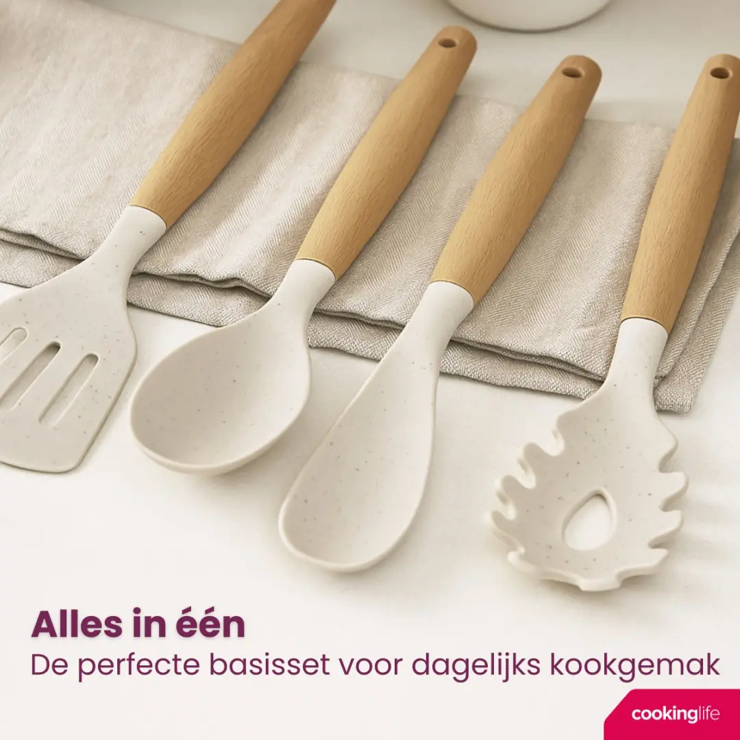 Cookinglife Spatelset 4-delig - Houten handvatten - Beige