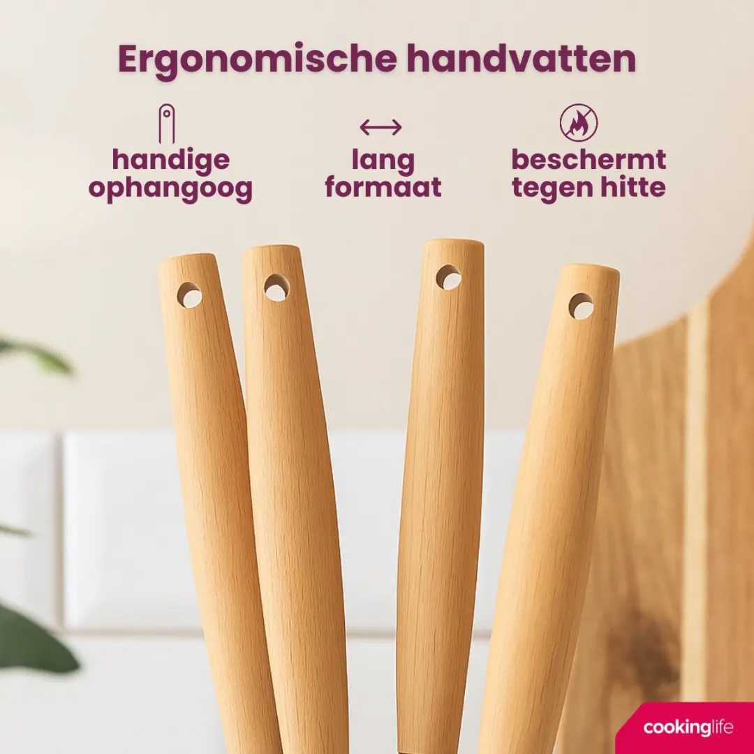 Cookinglife Spatelset 4-delig - Houten handvatten - Beige