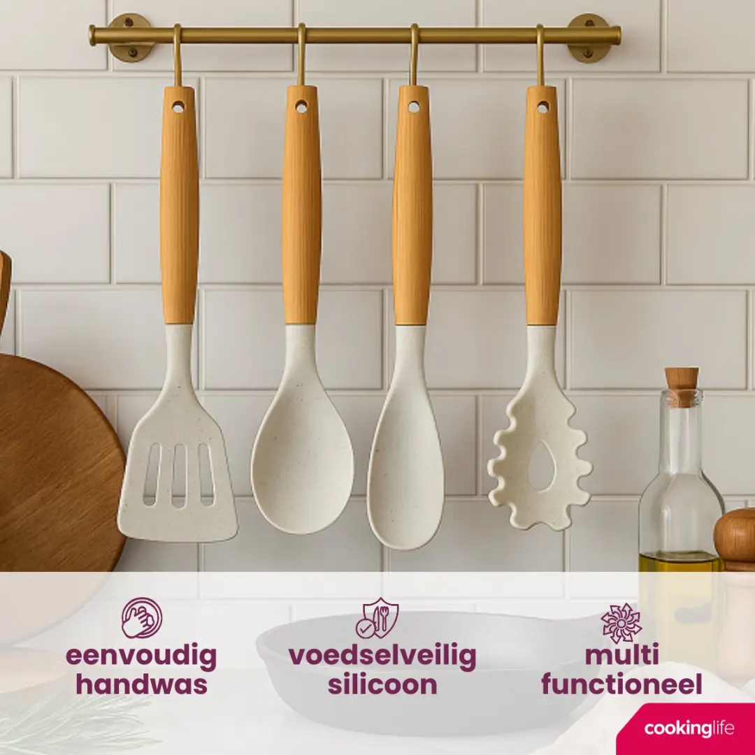Cookinglife Spatelset 4-delig - Houten handvatten - Beige
