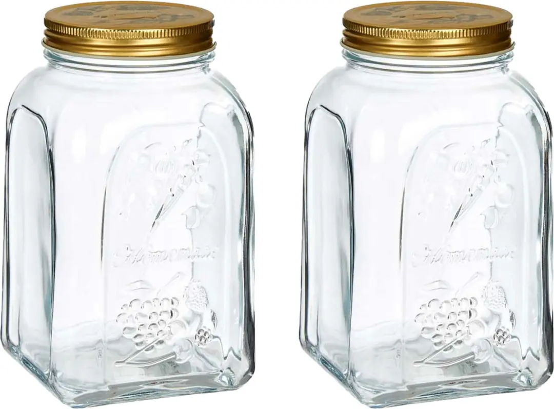 Pasabahce Square Voorraadpot 1,5L - 2 Stuks - Transparant/Goud