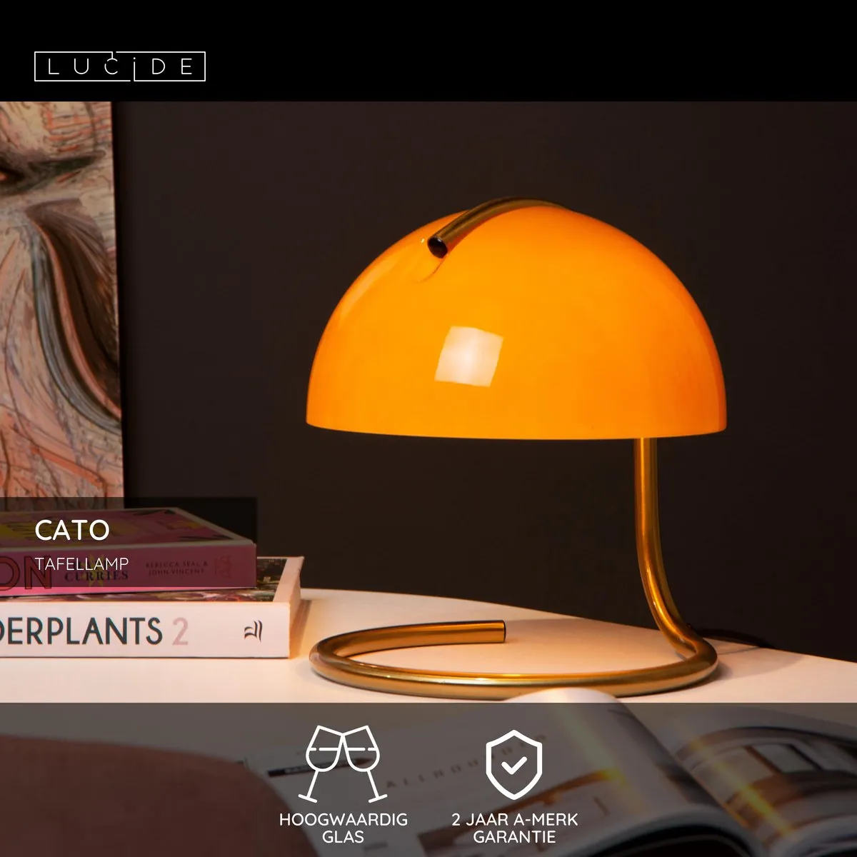 Lucide CATO Tafellamp - Ø23,5cm - Oranje