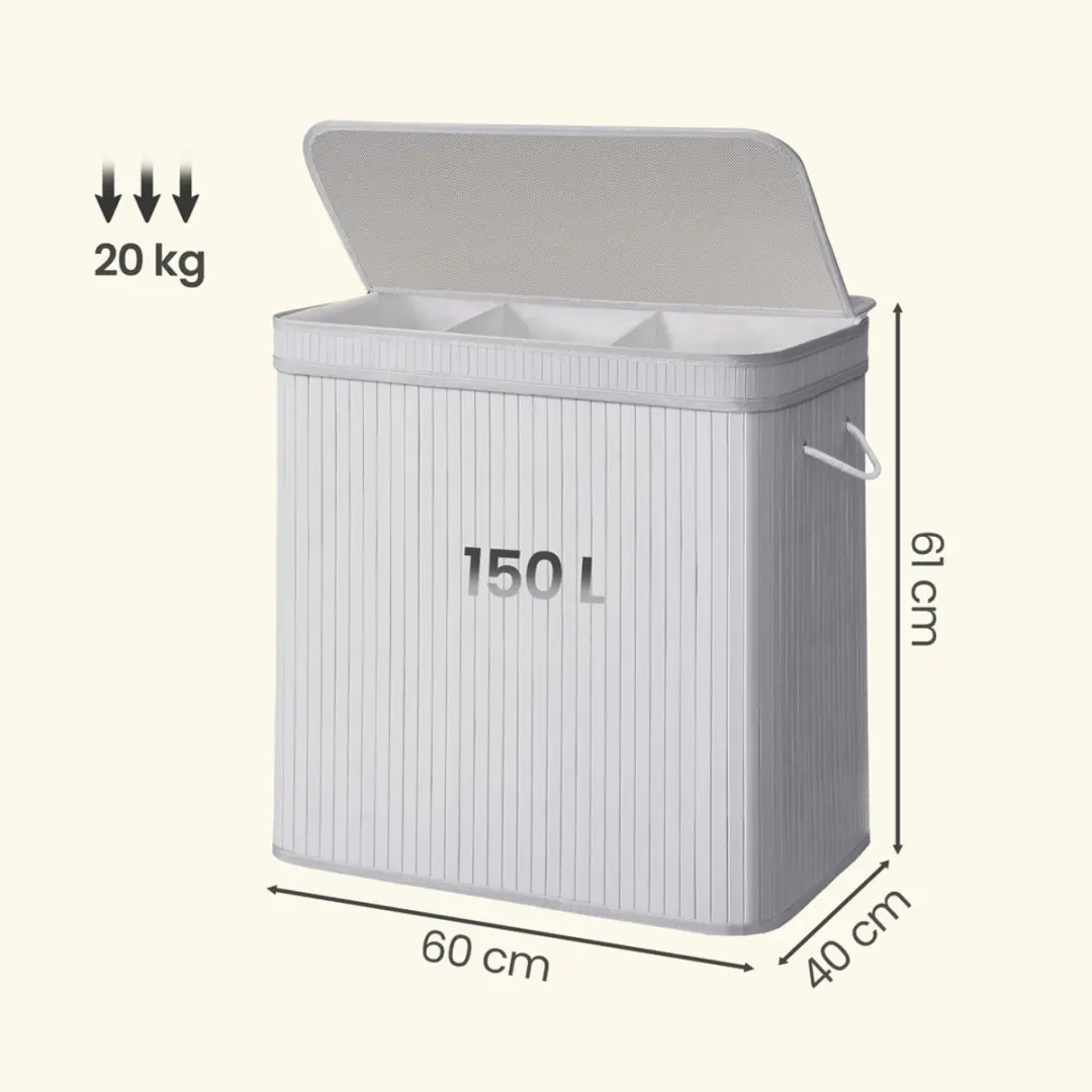 Songmics Wasmand Bamboe 150L - Grijs