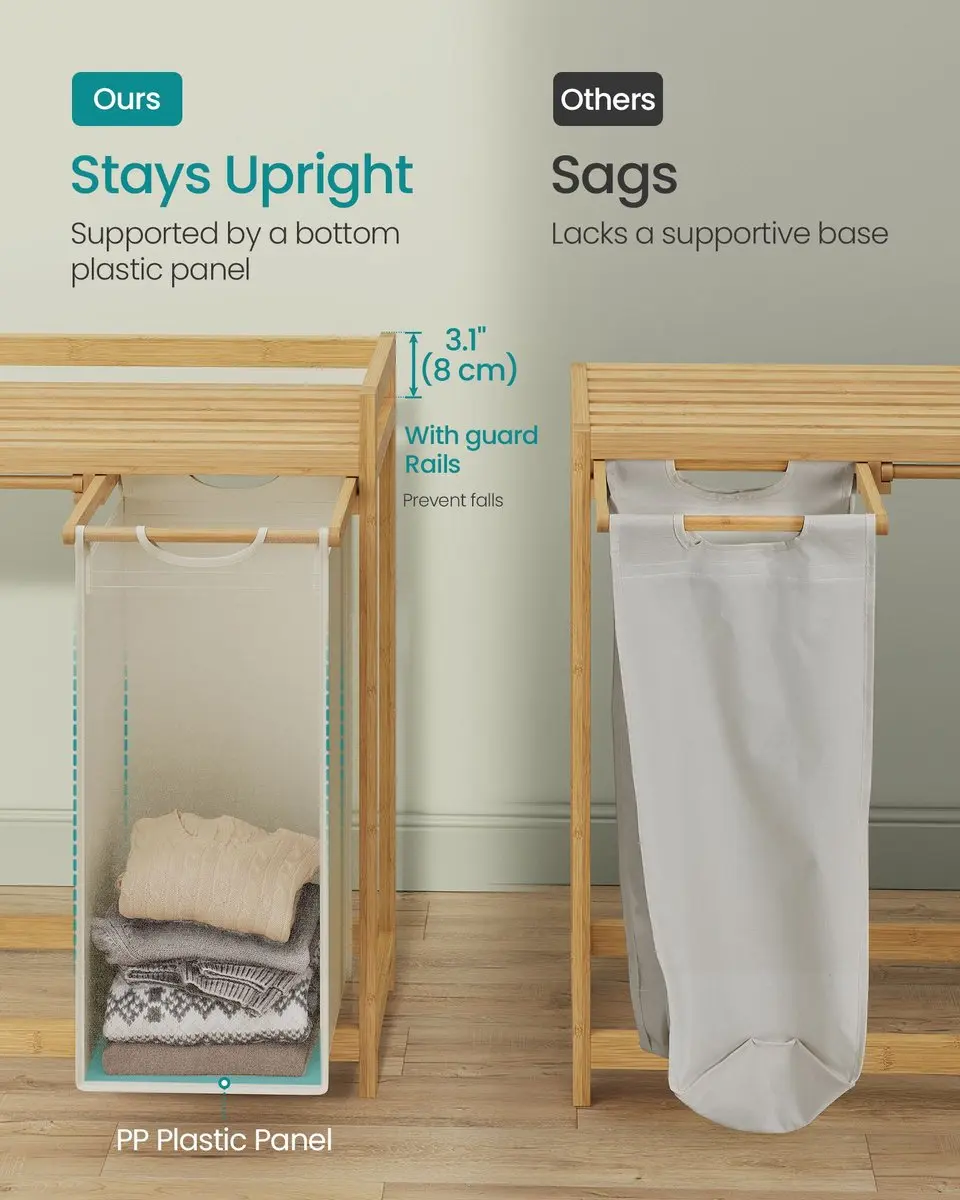 Songmics Wasmand 3 Vakken 150L - 94x33x78cm Crèmewit