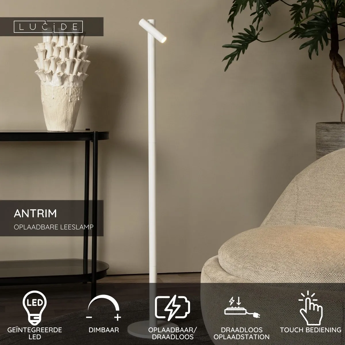 Lucide Antrim Oplaadbare Leeslamp - 2x2,2W 2700K - IP54 - Wit