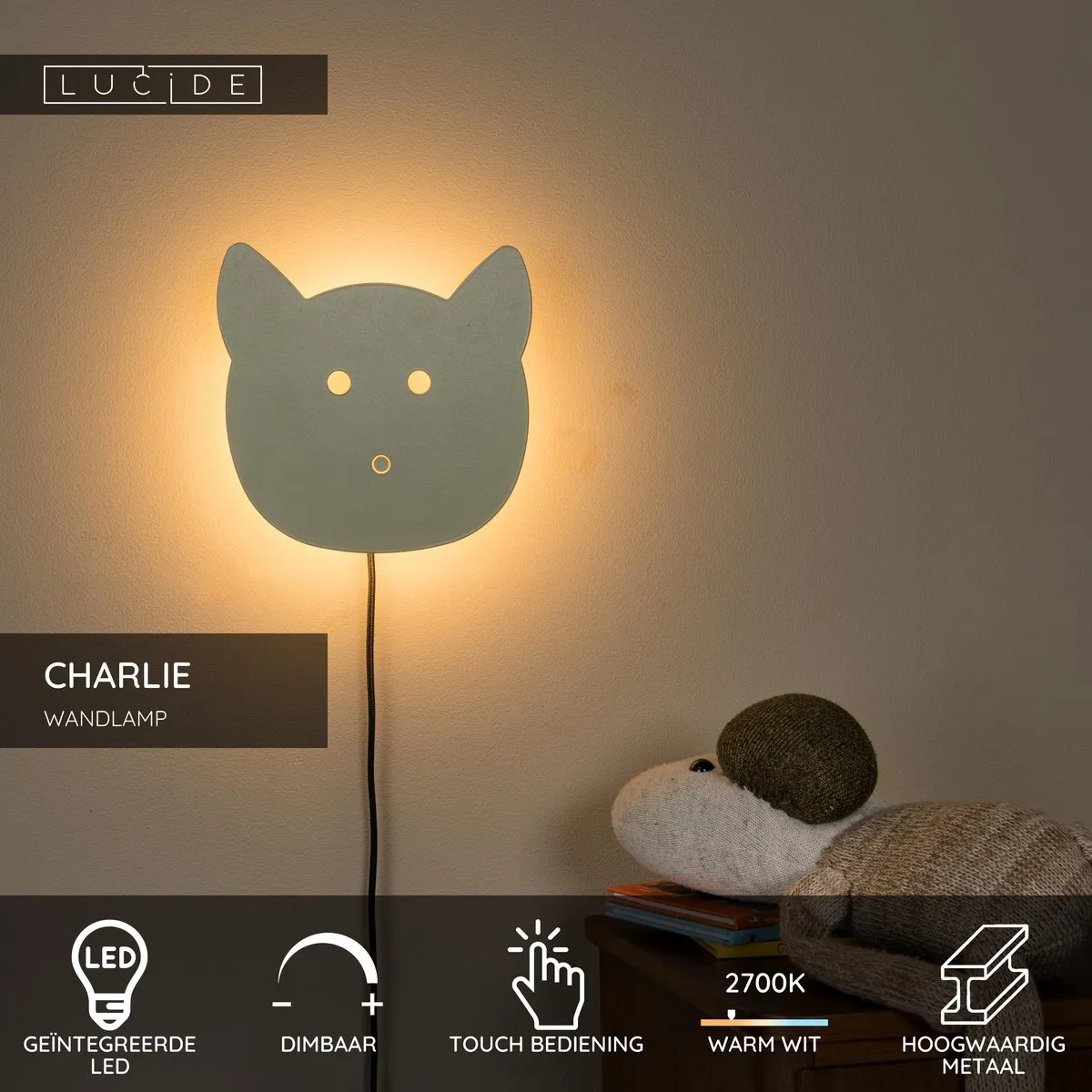 Lucide Charlie Wandlamp Kinderkamer LED 7W Groen