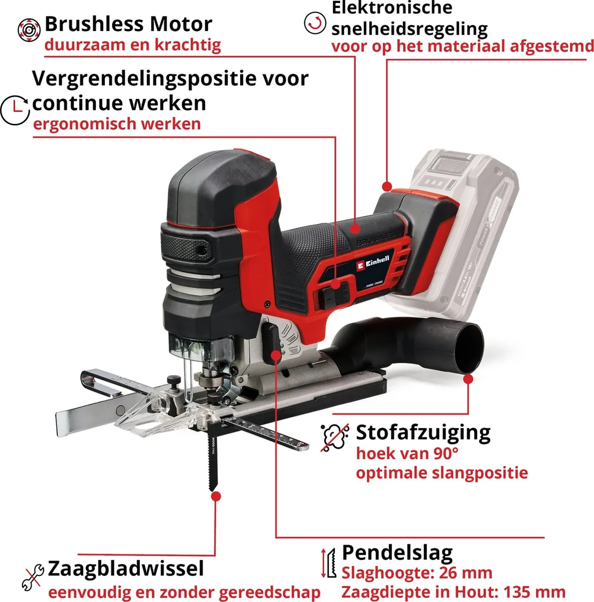 Einhell Accu Decoupeerzaag TP-JST 18/135 Li BL Solo - 3 Zaagbladen