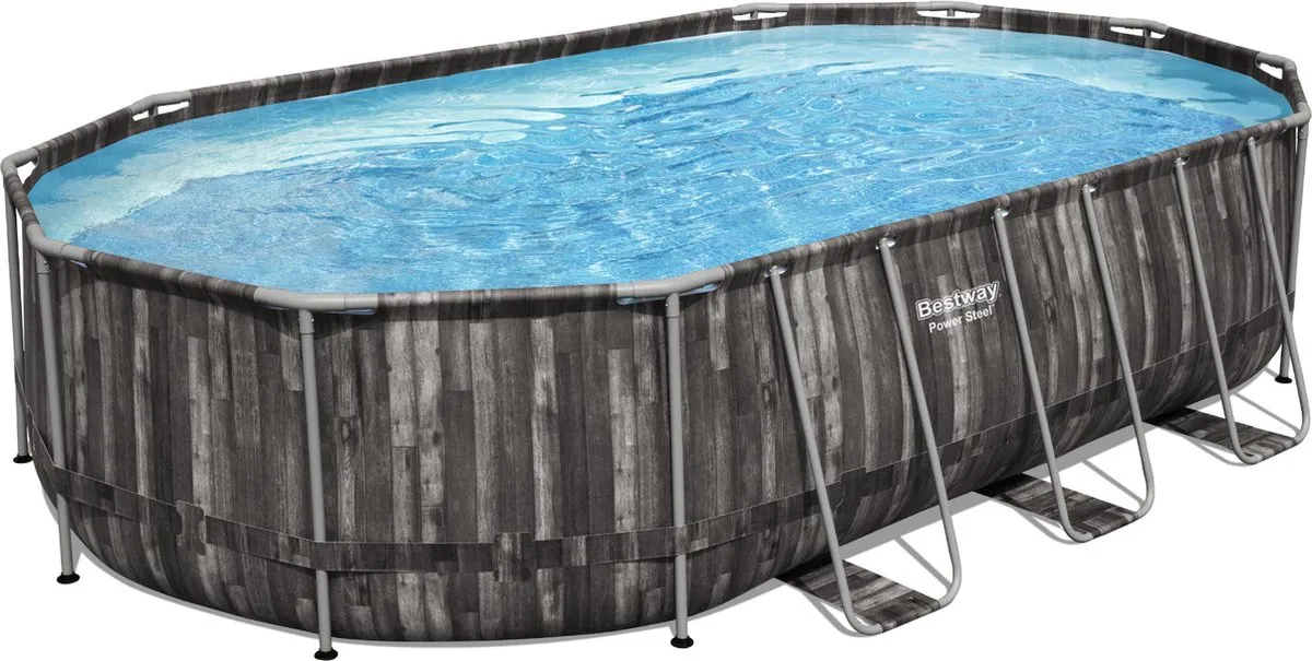 Bestway Power Steel Ovaal Zwembad 610x366x122cm - Grijs