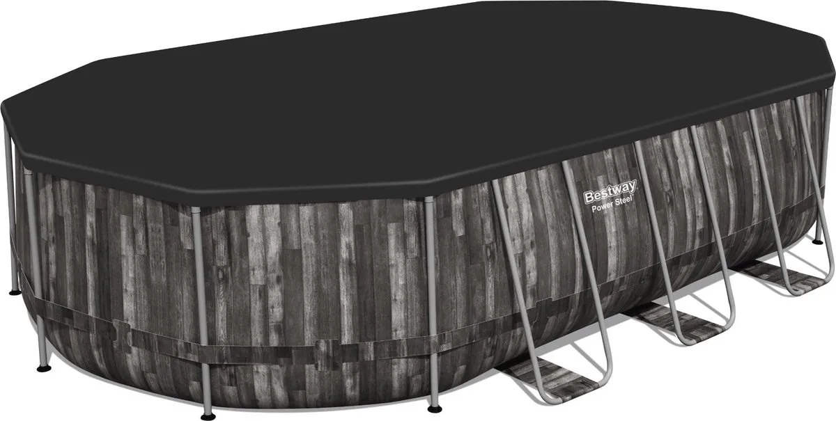 Bestway Power Steel Ovaal Zwembad 610x366x122cm - Grijs