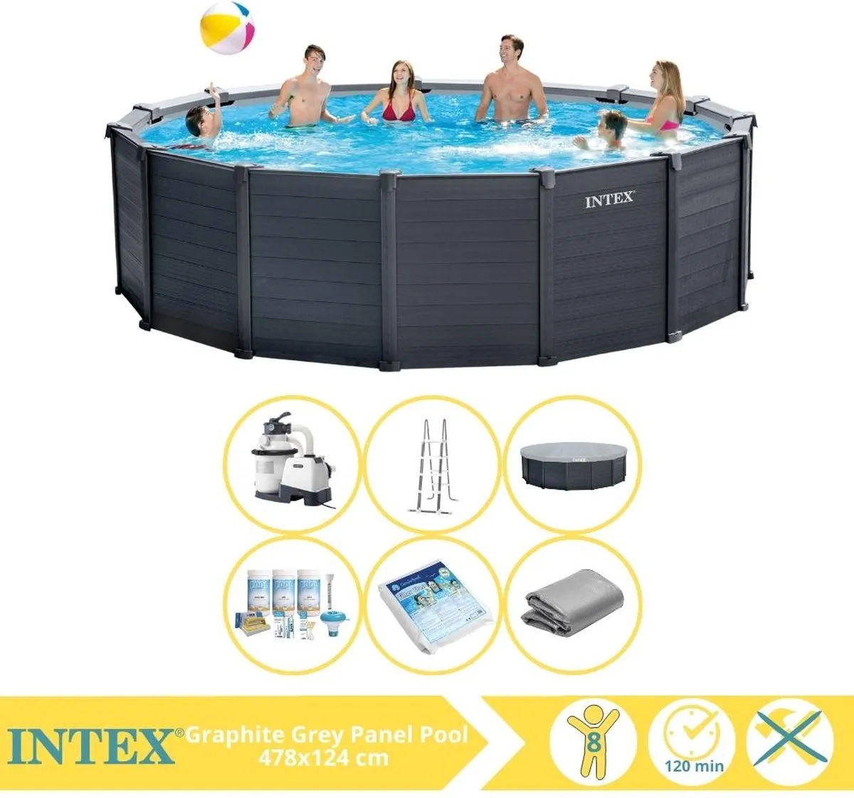Intex Graphite Gray Panel Opzetzwembad 478x124cm