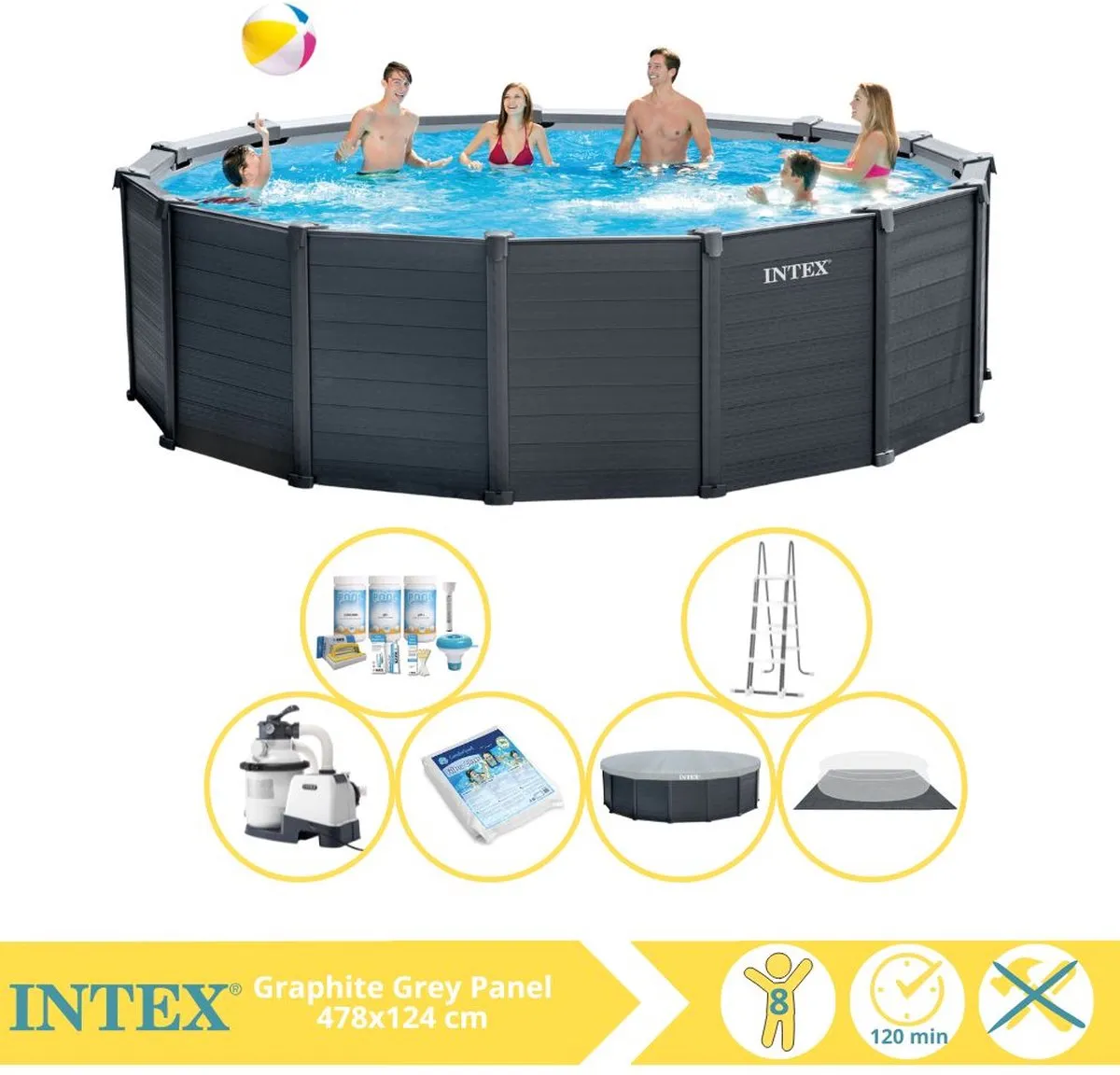 Intex Graphite Gray Panel Opzetzwembad 478x124cm - 16.805L