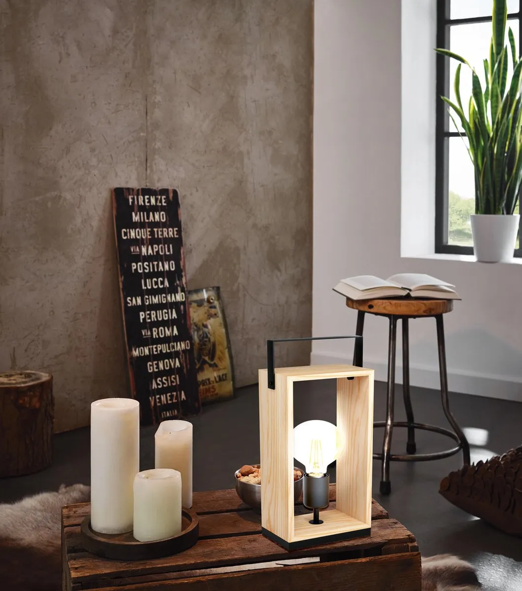 Eglo Famborough Tafellamp E27 - 40cm - Zwart/Hout