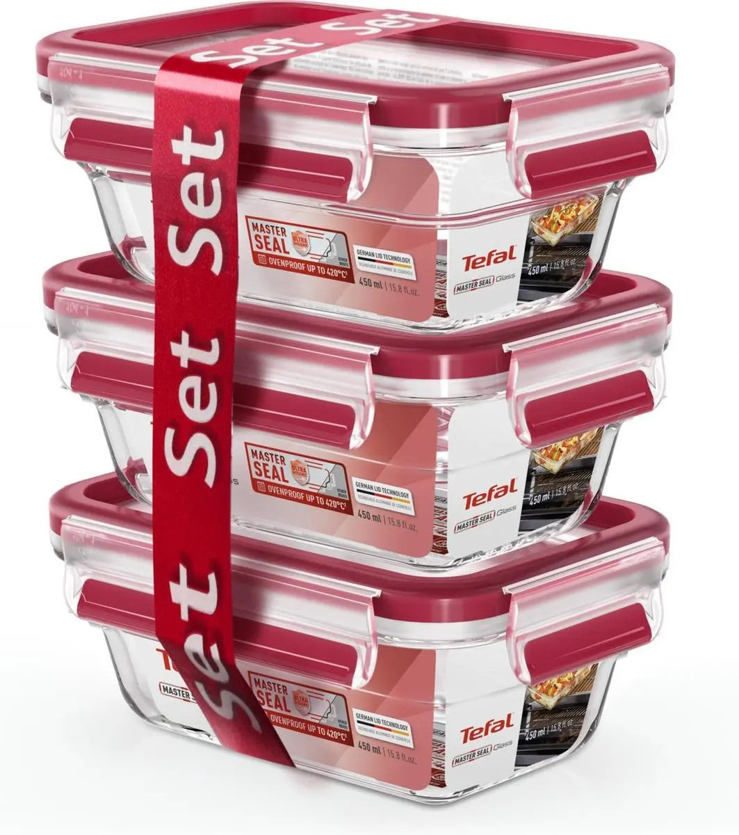 Tefal MasterSeal Glass Vershouddozen 3-delig - Rood