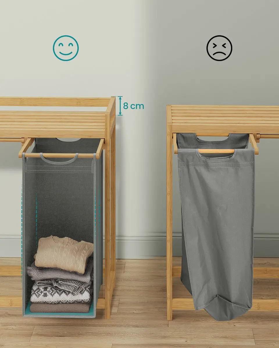 Songmics RLH115G01 Wasmand met 3 Vakken 150L - Bamboe