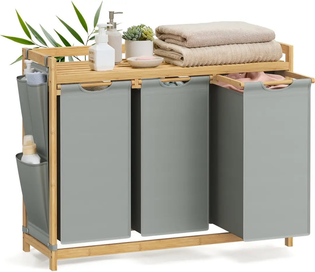 Songmics RLH115G01 Wasmand met 3 Vakken 150L