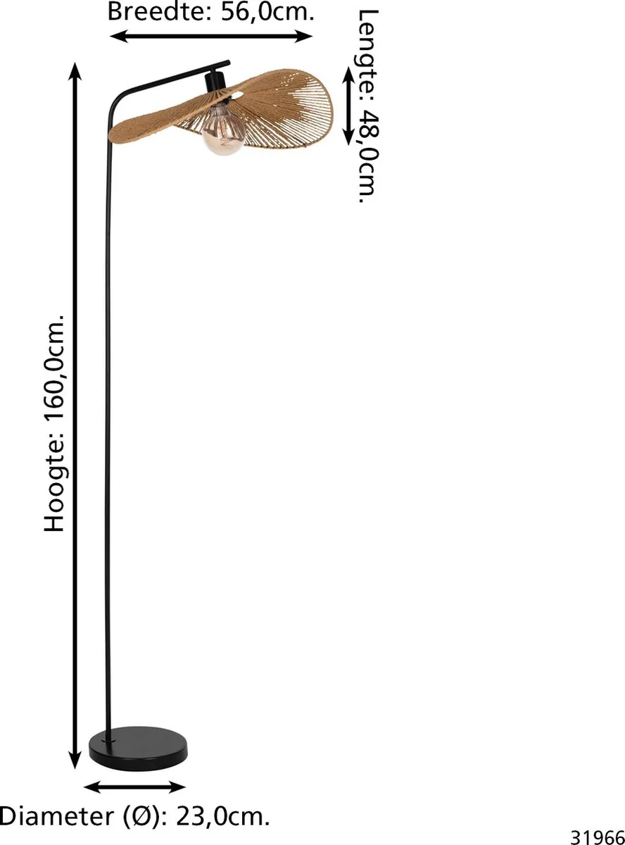 Eglo Siruela Vloerlamp E27 - 160cm - Bruin/Zwart - afbeelding 6 van 6
