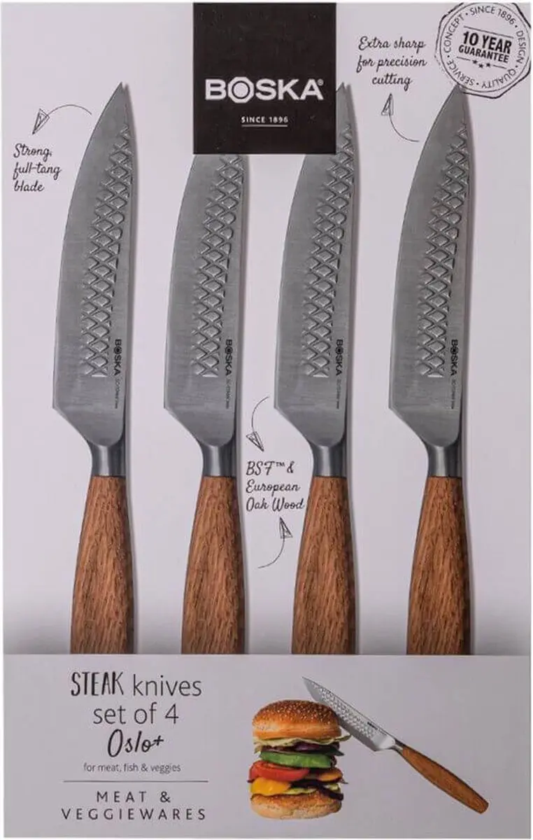 Boska Oslo+ Steakmessen 4 Stuks - RVS - Europees eikenhout