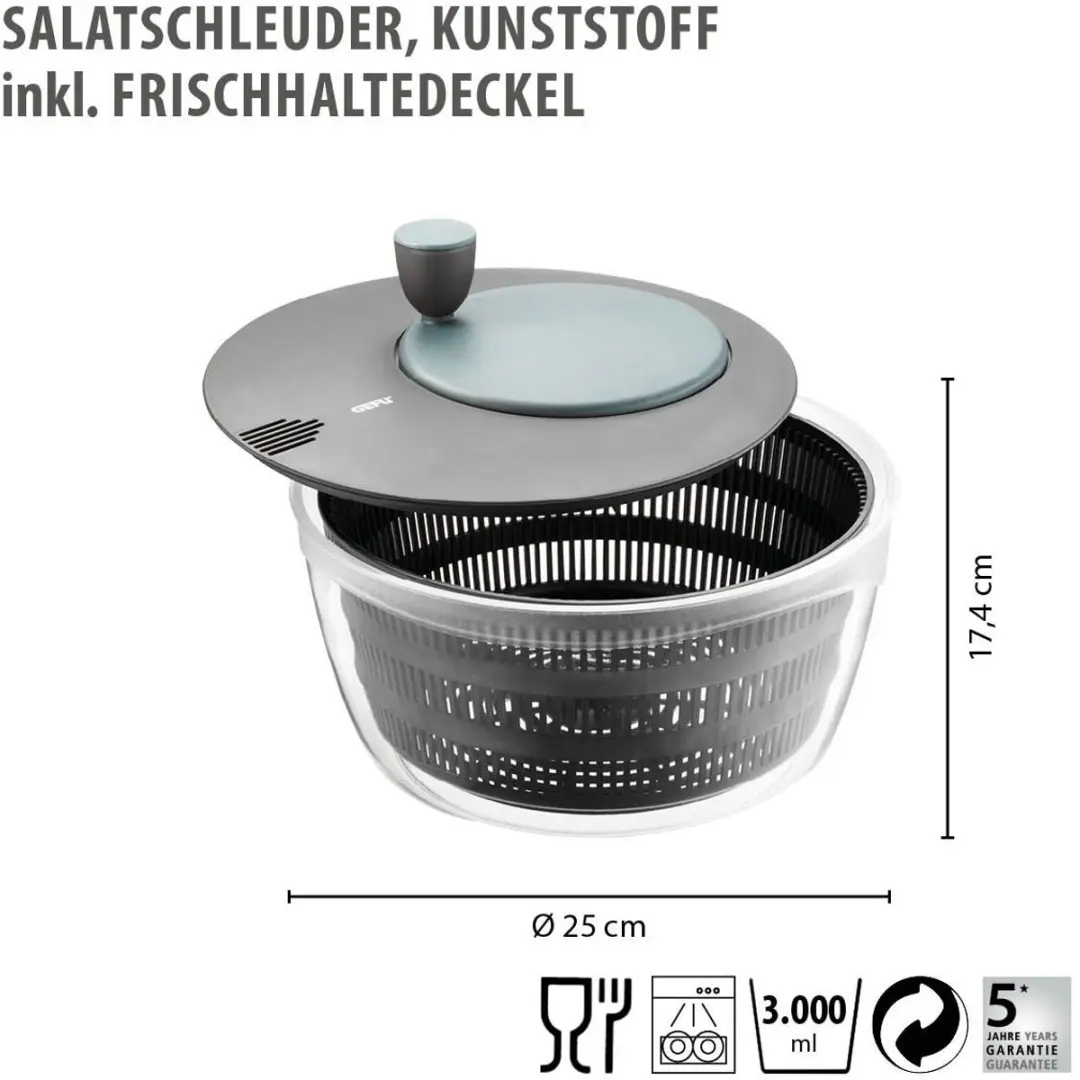 GEFU Slacentrifuge 3L - Ø25cm - Zwart