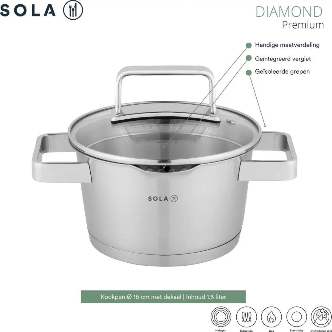 Sola Diamond RVS Pannen 5-delig - 13DIAM 005