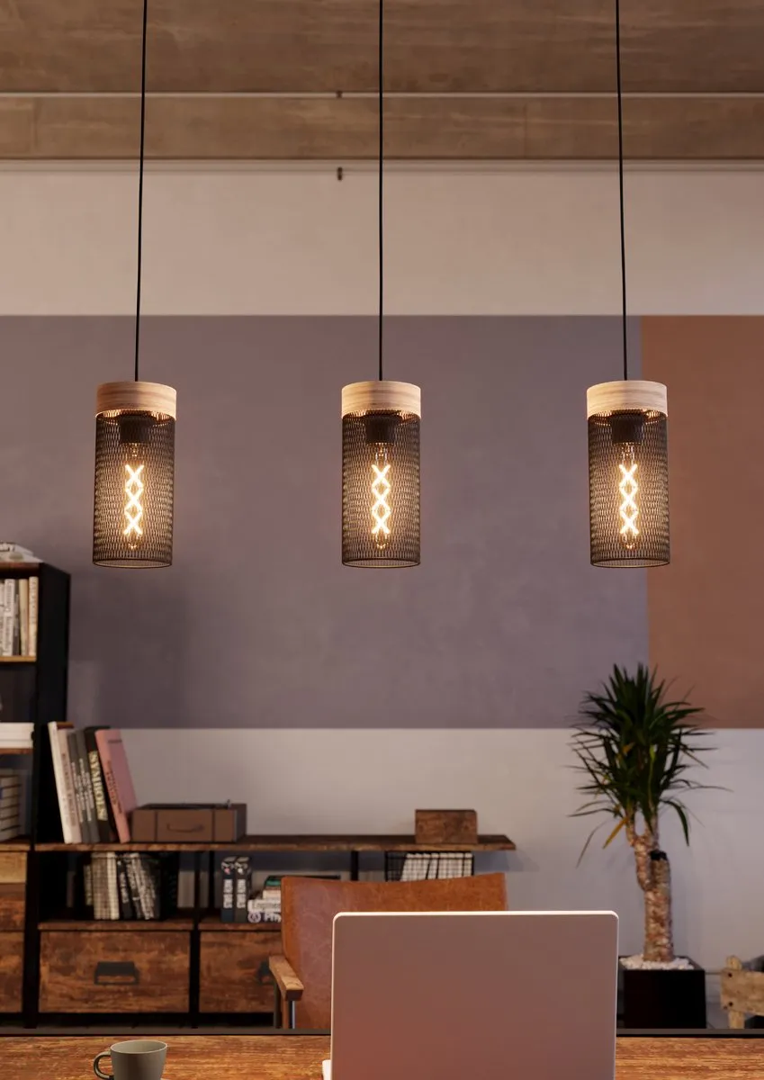 Eglo Kilnsdale Hanglamp E27 - 81cm - Hout/Staal Zwart/Bruin
