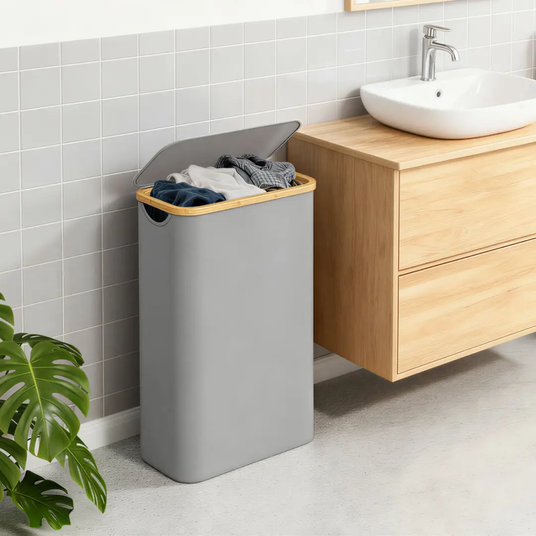 Songmics Wasmand LCB506G01V1 - 65L Opvouwbaar - 4 Vakken - Grijs