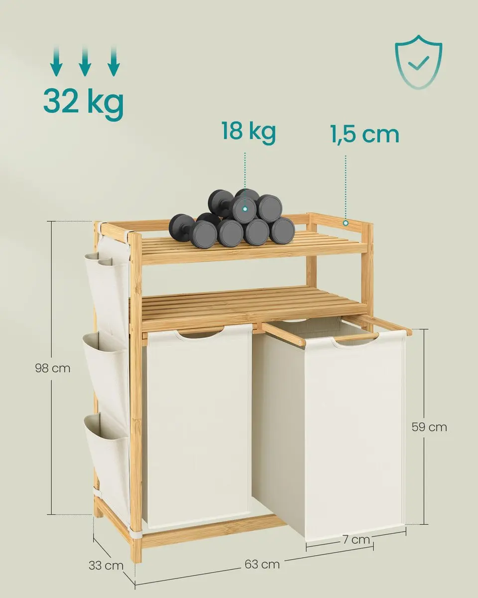 Songmics Wasmand Bamboe 100L - 2 Compartimenten