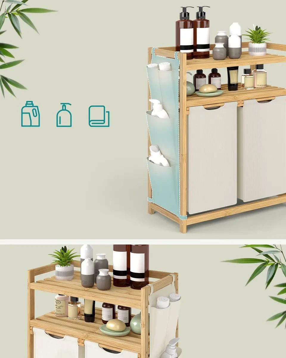 Songmics Wasmand Bamboe 100L - 2 Compartimenten