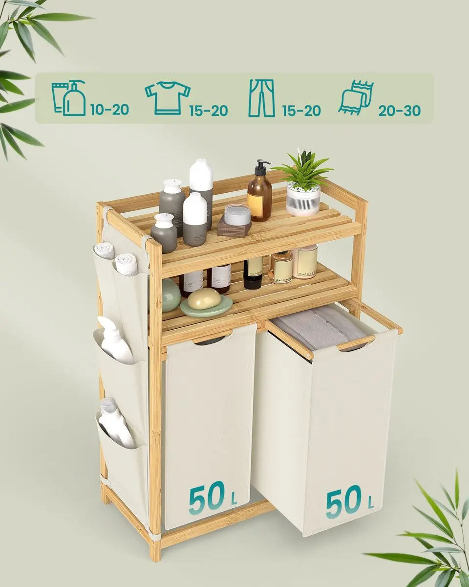 Songmics Wasmand Bamboe 100L - 2 Compartimenten