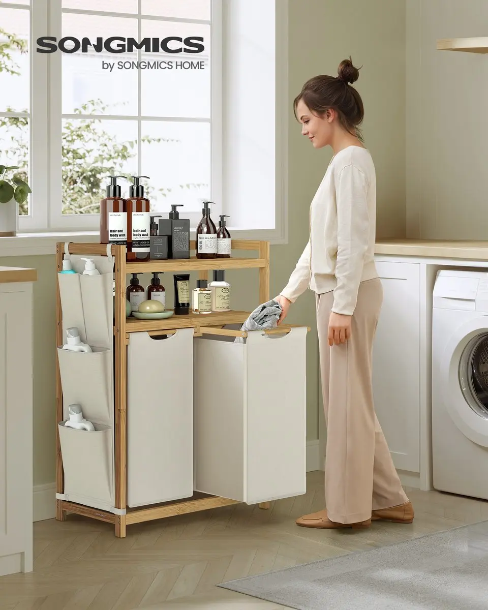 Songmics Wasmand Bamboe 100L - 2 Compartimenten