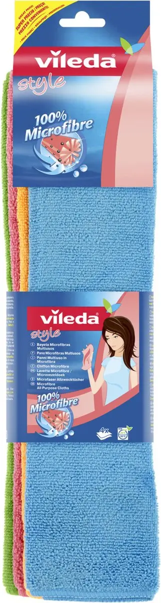 Vileda Stijl Serie Microvezeldoeken - 4 Stuks - Turkoois/Oranje/Rosa/Groen