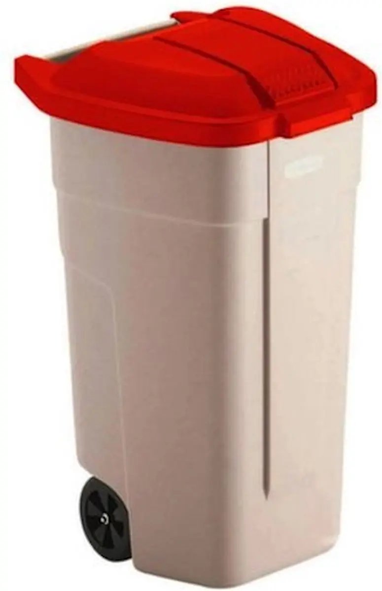 Rubbermaid Afvalbak 100L - Beige met Rood Deksel