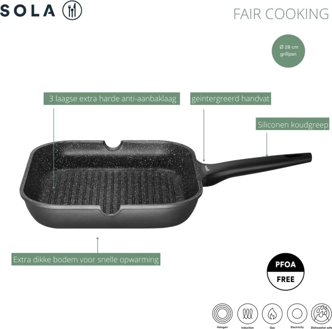 Sola Fair Cooking Grillpan 28cm - Zwart/Wit