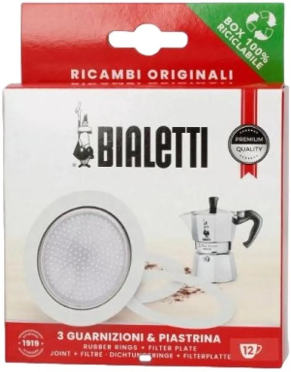 Bialetti Moka Express Vervangingsset 12 Kops - 3 Afdichtringen & Filterplaat