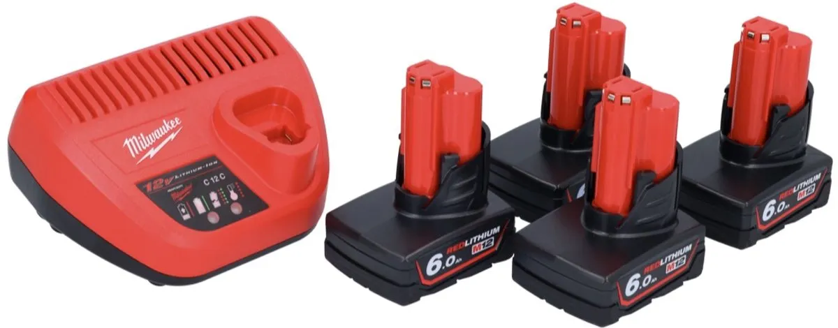 Milwaukee M12 NRG-604 Starterset - 4x 6,0 Ah Li-ion accu + C12 C oplader - afbeelding 3 van 5