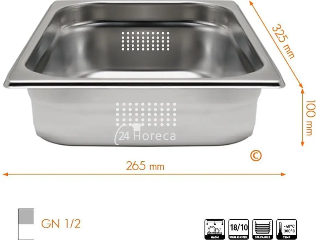 HENDI Gastronormbak 6,5L - Geperforeerd - 100mm - RVS - afbeelding 6 van 6