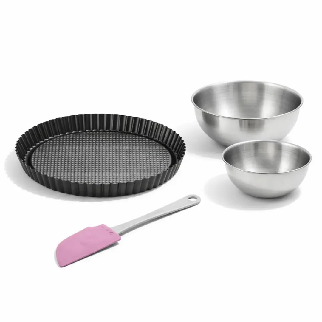 Zenker Taartset 30cm - Omgekeerde vorm + spatel + 2 roestvrijstalen kommen - Zwart