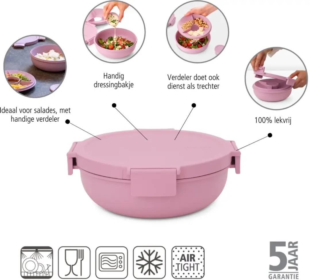 Brabantia Make & Take Salade Lunchbox 1,3L - Lilac Pink